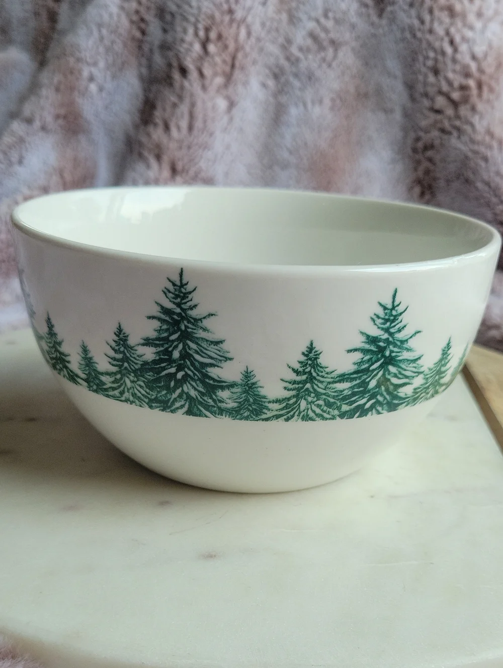 Royal Norfolk White Bowl with Evergreen Tree Border